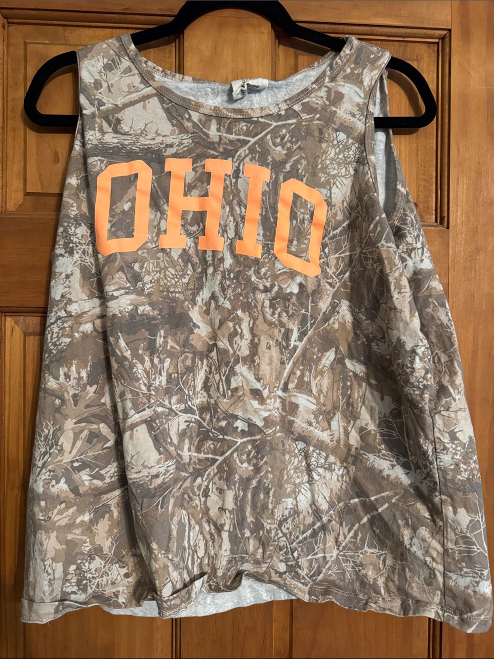 State of Mind Brown Camo Muscle Tee with Neon Orange OHIO Logo